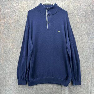 Lacoste Pullover Mens 2XL Blue Navy Cotton Knit Sweater Quarter Button Chunky 7